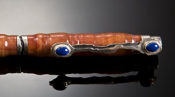 Cedar ballpoint pen with sterling and lapis lazuli